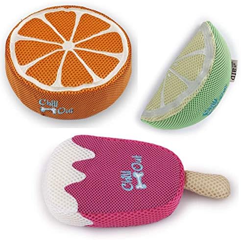 PETGARD 3 Economy Pack Dog Toys with Sponge Orange + Lemon + Strawberry Ice Water Toys