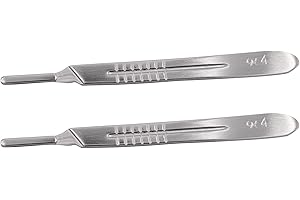 HIYOO 2 Pack Scalpel Handle with Scale #4 Fits Surgical Blades No. 20, 21, 22, 23, 24,25 Rust Proof Durable and Solid Stainless Steel Handle Thickened Premium Quality Craft