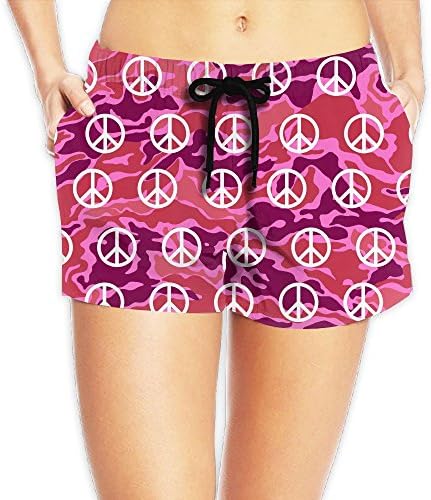 Deear Peace Love Anti-War Pink Camouflage Womens Quickly Drying Beach Waist Elastic Shorts Swim Trunk Boardshorts Swimwear With Pocket XXL