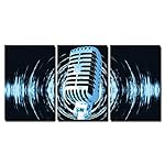 wall26 – 3 Piece Canvas Wall Art – Vintage Microphone on The Abstract Background – Modern Home Decor Stretched and Framed Ready to Hang – 24″x36″x3 Panels
