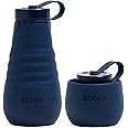 STOJO Collapsible Water Bottle – Denim Blue, 20oz / 592ml - Leak-Proof Reusable Silicone Travel Cup for Hot & Cold Drinks - Microwave & Dishwasher Safe