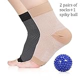 2 Pairs of Plantar Fasciitis Socks & Massage Spiky Ball Kit, Compression Foot Sleeve for Heel Pain Relief, Arch & Ankle Support Brace, Eases Swelling for Men and Women (S/M)