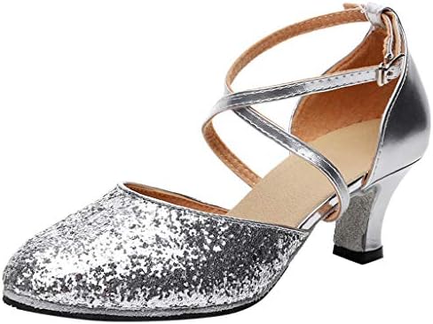 Fannyfuny Women's Standard Salsa Performance Ballroom Shoes Round Toe Ankle Strap Buckle Solid Glitter Synthetic Evening Wedding Tango Ball Modern Latin Dance Shoes