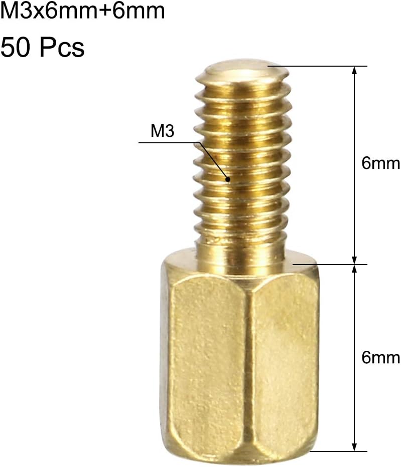 Sourcingmap M3x6mm+M3x6mm Male-Female Brass Hex PCB Motherboard Spacer Standoff for FPV Drone Quadcopter Computer & Circuit Board 50pcs - Image 3