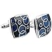 INBLUE Men's 2 PCS Rhodium Plated Enamel Cufflinks Blue Black Square Shirt Business Wedding 1 Pair Set