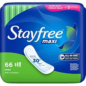 Stayfree Maxi Pads for Women, Super – 66 Count