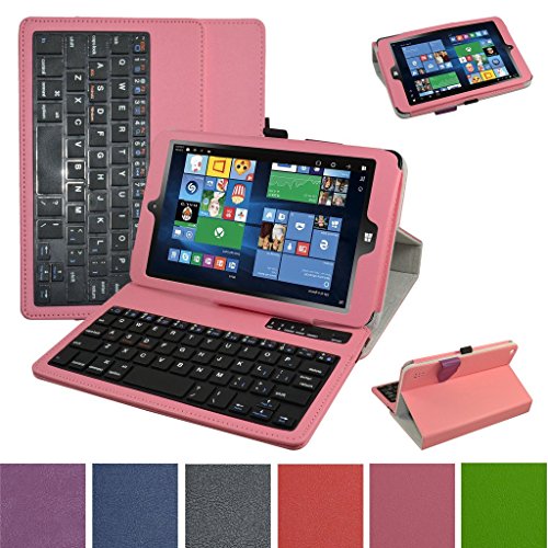 Insignia NS-P08W7100 Bluetooth Keyboard Case,Mama Mouth Slim Stand PU Leather Case Cover With Romovable Bluetooth Keyboard For 8" Insignia Flex NS-P08W7100 Windows 10 Tablet 2016,Pink