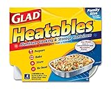 Glad Heatables with Lids, Reusable Aluminum Cooking & Storage Containers, Conventional & Microwave Oven Safe, Dishwasher Safe, Large, Pack of 4