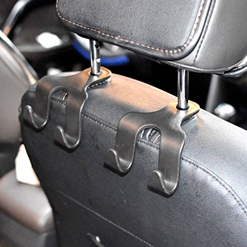 2 Sets Car SUV Headrest Hanger With Double Hooks XL For Back Seat - Great Hanger For Purse, Grocery Bags And Clothes - Convenient Universal Vehicle Storage Organizer â€“ Max. Load 16 Lbs (Black)