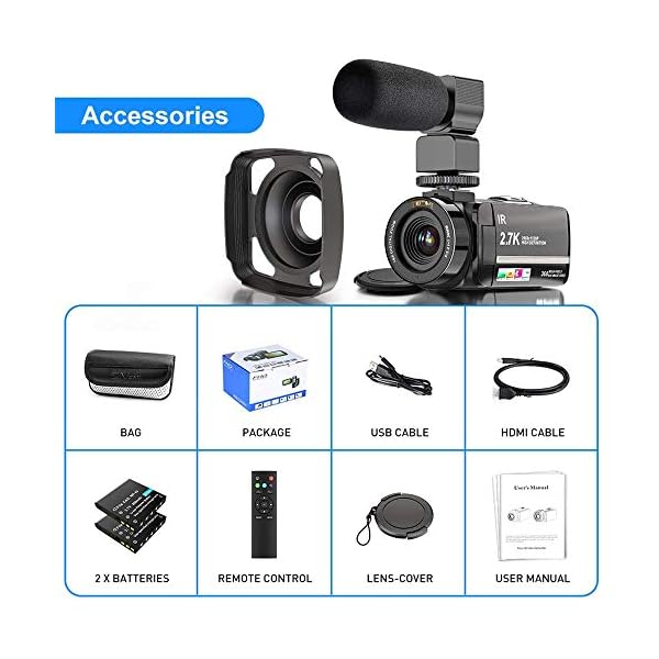 Videokamera Camcorder UHD 2.7K IR Nachtsicht YouTube Vlogging Kamera 36MP 3.0 '' Touchscreen 16X Digital Zoom mit… – Bild 8