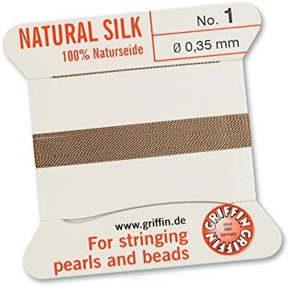 GRIFFIN 100% Natural Silk Beading Cord String Thread - Beige - 2 metres with one needle - Size 0.35mm