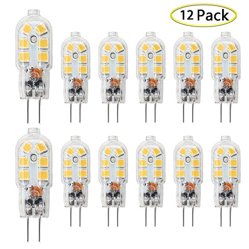 G4 LED Light Bulb, AC/DC 12 Volt, Mini 2W LED Bulb Lighting Equivalent 15W-20W T3 JC Type Halogen Track Bulb Replacement, G4 Bi-Pin Base, Warm White 2700K-3000K Light Lamps, Not-Dimmable(12 Pack)
