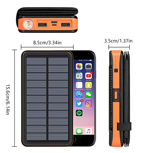 Solar Charger 25000mAh, SOARAISE Power Bank with 4 Solar Panels and Type-C Port Waterproof Battery Pack for Smartphone, Tablet and Camping