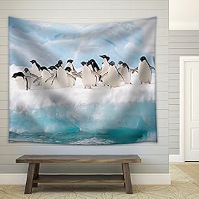Adelie Penguins Colony on The Iceberg Antarctica - Fabric Wall Tapestry Home Decor - 51x60 inches