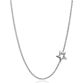 GemStar USA Sterling Silver Polished Open Star Sideways Chain Necklace, 16" + Extender