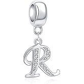 925 Sterling Silver Charms Alphabet Beads fit Pandora Charm Bracelets A-Z Letter Initial Spacer Dangle Clear CZ Stone Authentic for Snake Chain Bracelets