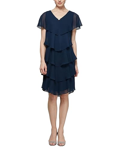 S.L. Fashions Women's Short Sleeve Solid Pebble Tiered Chiffon Dress (Missy  and Petite), Fig, 10 in Kenya | Whizz Dresses