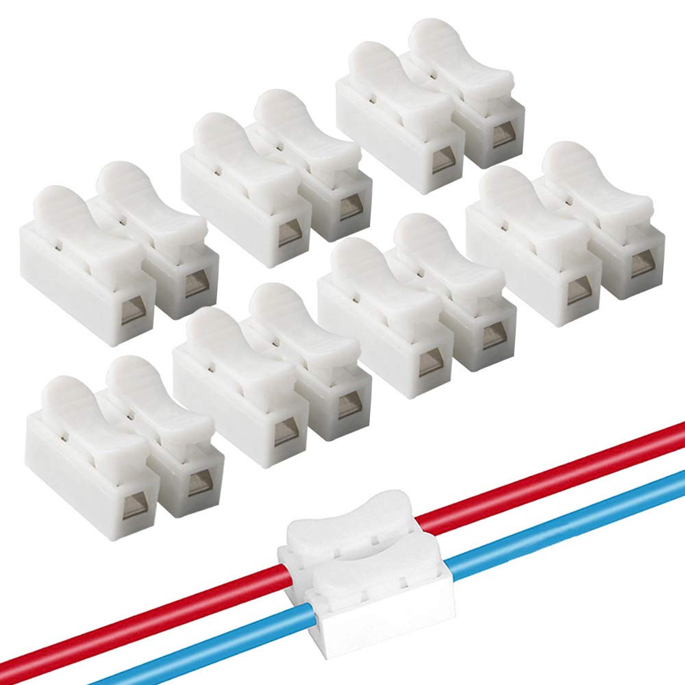 QitinDasen 100 Pcs CH2 Spring Wire Connectors, Quick Cable Connector Terminal Block, Electrical Cable Clamp Terminal Block Connector, No Screw No Welding