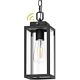 Aoceley Dusk to Dawn Outdoor Pendant Light, Modern 1-Light Outdoor Hanging Lantern, Matte Black Aluminum with Clear Glass, Ex