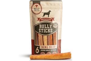 Bully Bunches Premium 6 Inch Jumbo Odor-Free Bully Sticks for Medium & Large Dogs - Long Lasting Chews for Oral Care - All Natural & Single Ingredient, 100% Beef Dog Treat, Rawhide Free (6 Pk)