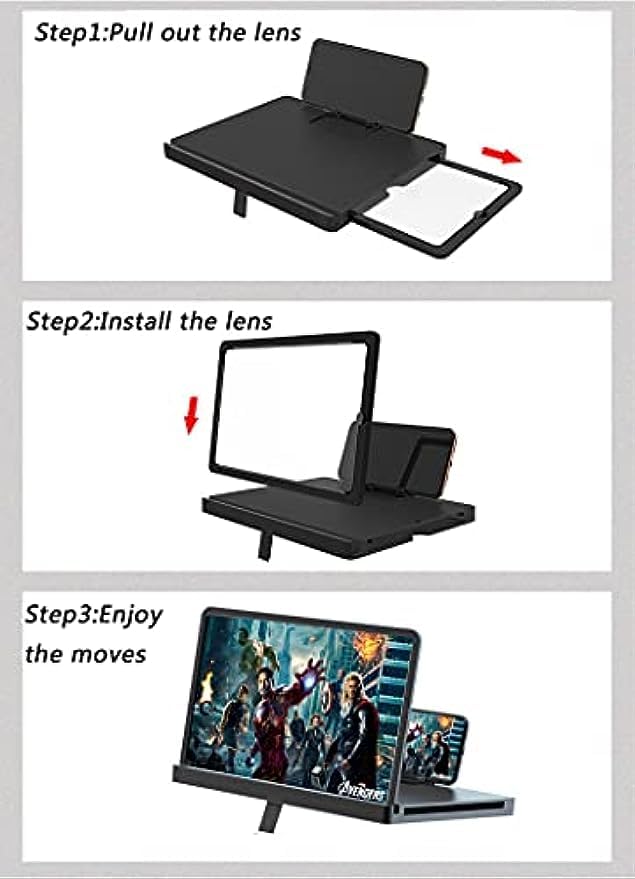 10'' Phone Screen Magnifier Vertical Horizontal,3D HD Mobile Phone Screen Amplifier Projector for Movies Videos and Gaming,Desktop Phone Holder Stand Screen Enlarger