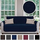 Gorilla Grip Original Velvet Slip Resistant Luxury Sofa Slipcover Protector, Seat Width Up to 70 Inch Patent Pending, 2 Inch Straps, Hook, Couch Furniture Cover for Pets, Dogs, Kids, Sofa, Navy Blue