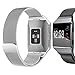 bayite Stainless Steel Bands Compatible Fitbit Ionic, Milanese Loop Metal Replacement Strap with Unique Magnet Lock Accessories for Fitbit Ionic Small Silver + Black