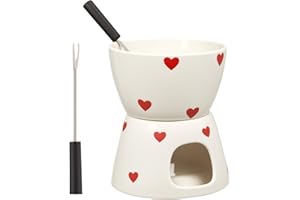 Sweet Cheese Fondue Set, Ceramic Cheese Fondue Sets with 2 Fork, Portable Butter Warmer, Perfect Valentine's Day Gift, Dishwa