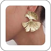 Iaceble Punk Gold Statement Earrings Ginkgo Leaf Dangle Earrings Metal Leaf Drop Earrings Exaggerated Leaf Stud Earrings Large Ginkgo Earrings Jewelry for Women
