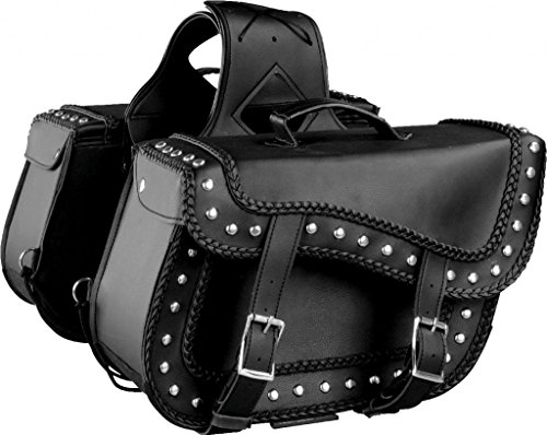 Milwaukee Performance SH66401ZB Black Large Braided Zip-Off PVC Throw Over Saddle Bag with Studs
