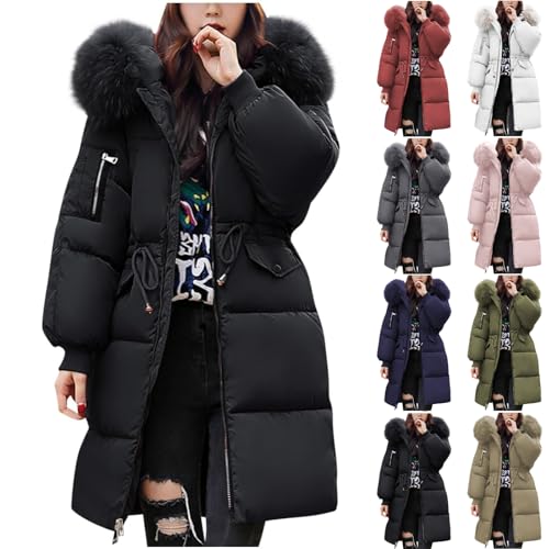 Nuoke Winter Coats for Women UK Winter Jackets for Women UK Quilted Down Long-Lenght Puffer Coats Ladies Lightweight Plus Size Slim Trench Coat Warm Outwear Waterproof Jacket Black