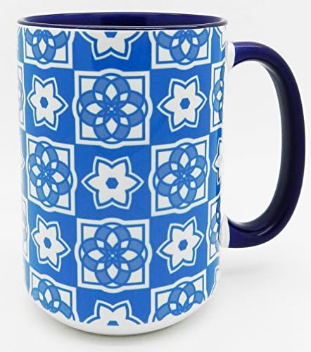 The Portuguese Azulejo Tile Design Mug - Extra Large Mug with Blue Glazed Finish on Large Handle and Interior by Half a Donkey