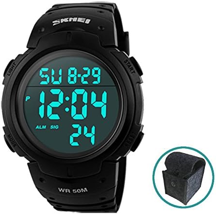 Carolinna Men's Military Digital Watch Waterproof Sport Watch LED Luminous Stopwatch-Black (White)