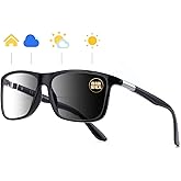 Missfive Photochromic Bifocal Reading Glasses Men Blue Light Protection, Designer Transition Retro Computer Readers Far and Near Dual-Use Lens Stylish Vintage Eyeglasses Glossy Black Eyewear, 2.5x