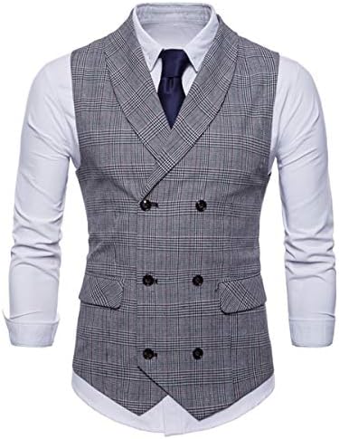 Men's Formal Suit Vest Waistcoat Casual Plaid Double-Breasted Vest Jacket Slim Fit Business Vest Fmeijia