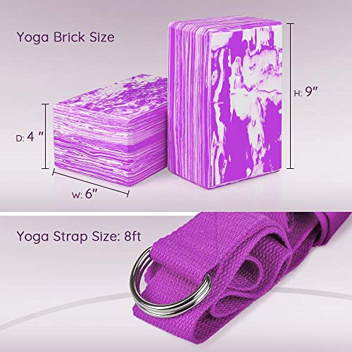 QF-Yoga-Blocks-Plus-Yoga-Strap-with-Metal-D-Ring-9x6x4-2-Pack-Eco-Friendly-EVA-Foam-Block-High-Density-Exercise-Brick-Soft-Non-Slip-Surface-for-Yoga-Pilates-Meditation-Workout-Fitness-Gym