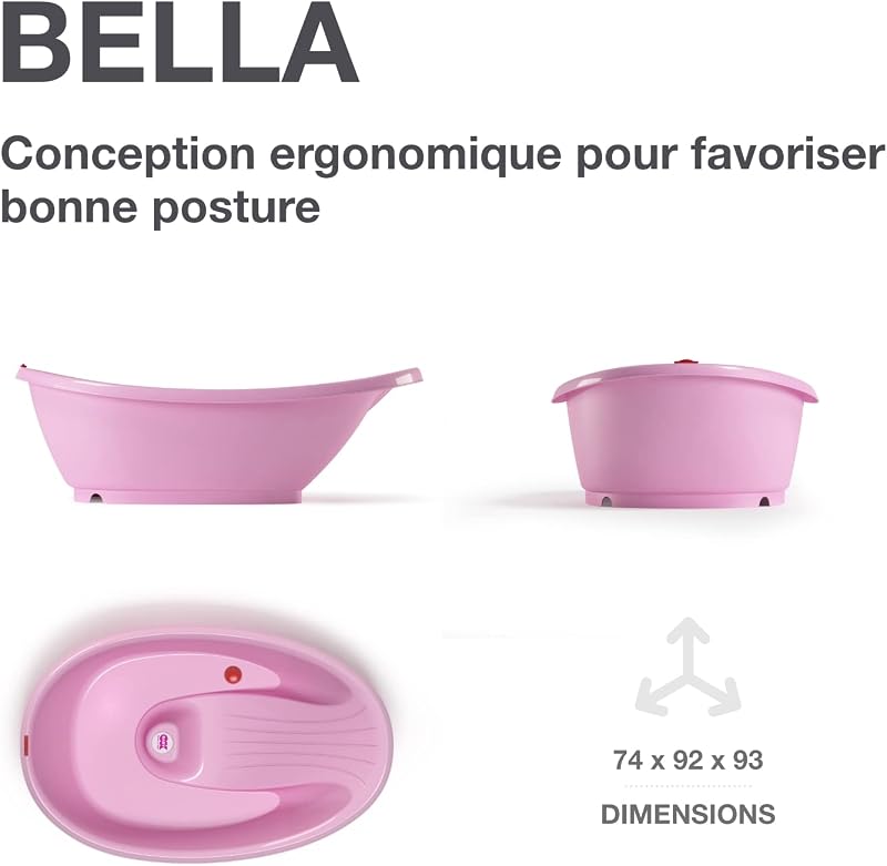 Kit Baignoire Bébé Bella avec Support Pliable, Baignoire Évolutive et Ergonomique 0-12 Mois - Rose