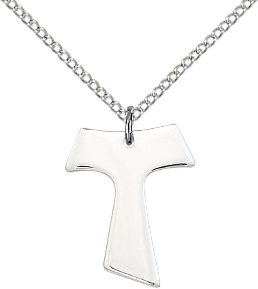 F A DumontSterling Silver Tau Cross Pendant with 18" Sterling Silver Lite Curb Chain.