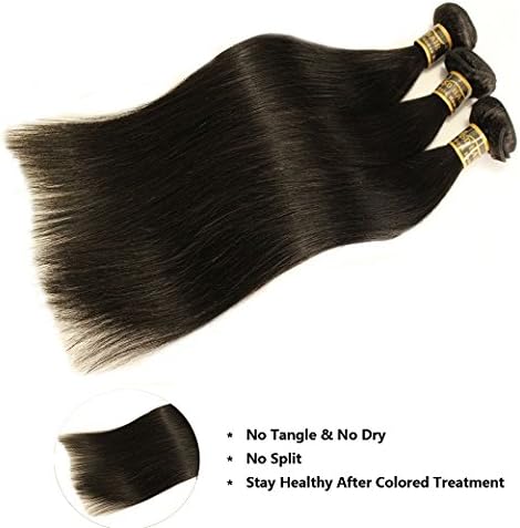 MSD HAIR Brazilian Virgin Remy Straight Hair Weave Unprocessed Human Hair Extension Silky Straight - Natural Black (18"20"22")
