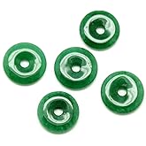 FASHEWELRY 10Pcs Natural Jade Donut Disc Gemstone Pendants 24-25mm Large Hole Healing Chakra Polished Stone Flat Round Bead Charms for Jewelry Making Hole: 5mm
