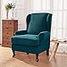 CHUN YI 2 Piece Stretch Jacquard Wing Chair Cover, Wing Back Wingback Armchair Chair Slipcovers with Arms Spandex Fabric Sofa Covers Furniture Protector(Teal-1)