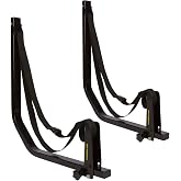 Suspenz Deluxe Kayak Canoe SUP Storage Rack, Marine Grade Adjustable Wall Hangers/Hooks for Kayaks, Canoes SUPs, Indoor &amp; Outdoor Use, Safety Straps, Stores Boats up to 125 lbs, Black (12-0113)