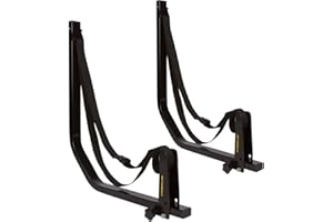Suspenz Deluxe Kayak Canoe SUP Storage Rack, Marine Grade Adjustable Wall Hangers/Hooks for Kayaks, Canoes SUPs, Indoor & Outdoor Use, Safety Straps, Stores Boats up to 125 lbs, Black (12-0113)