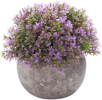 Artiflr Small Artificial Potted Plants -1 Pack Mini Plastic Fake Green Flower with Gray Pots for Home Decor