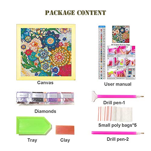Diamond Painting Kits for Adults, 5D Full Drill Round Gem Paint Kit by Numbers, Flower Arts Craft for Home Wall Decor(Multi-Color, 11.8Wx11.8L)