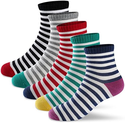 Boys Girls Crew Socks Kids Toddlers Seamless Colorful Striped Soft Cotton Fashion Ankle Socks 5 Pair Pack