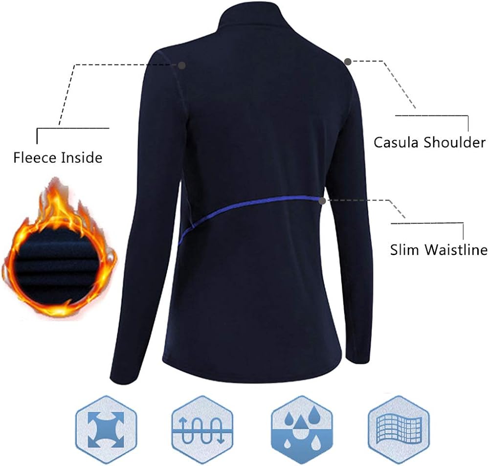 Womens Pullover 1/4 Zip Running Jacket Long Sleeve Workout Tops with Thumb Holes Yoga Shirts: Clothing