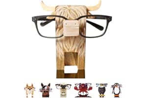 KhuaArt Newsukie,Wooden Animal Glasses Holder - Cute Cute Eyeglasses Stand,Carving Sunglasses Eyeglass Display Stand,Newsukie Creative Gift Glasses Holder for Desk (Cow-2)