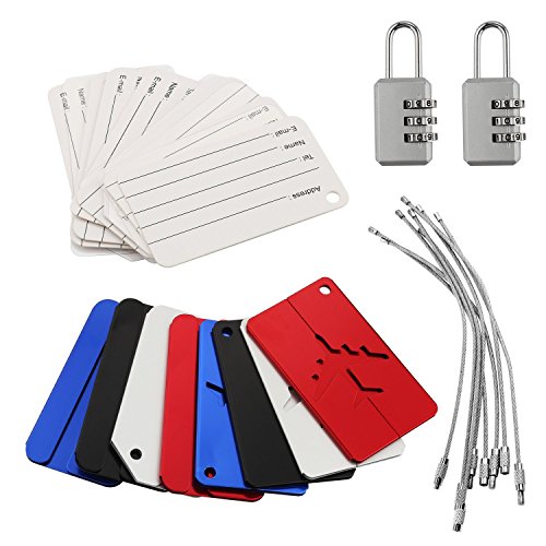 Luggage Tags,Metal Baggage Tags Travel ID Labels Tag for Aircraft Travel Bag Suitcases Bags Labels - Set of 8 +2 Combination Padlocks