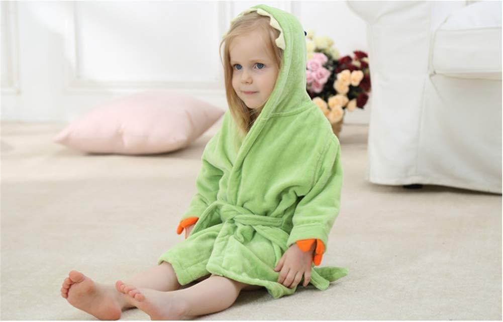 BAOPTEIL Toddler Cotton Bathrobe Baby Boy Girl Dinosaur Hooded Bath Towel Robe for Kids (Green, 1-3T/(Length-19.7")): Home & Kitchen